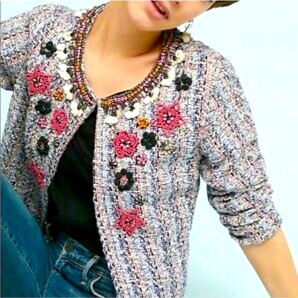 Anthropologie Embellished Tweed Blazer Floral
Beaded Jacket Boho chic - Picture 4 of 10